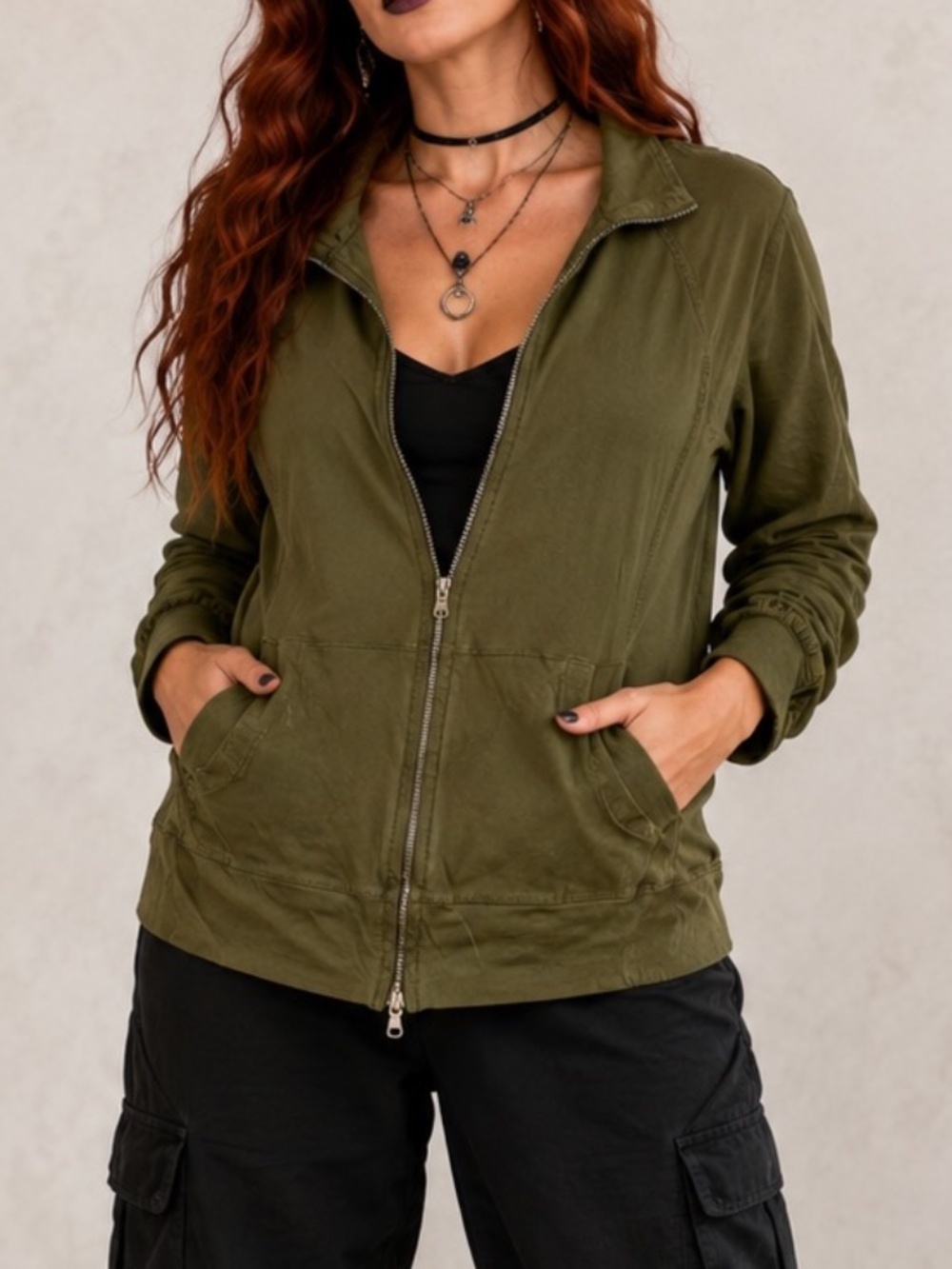 J. Crew Full Zip Lightweight Jacket Womens Size Large Olive Green Casual Preppy